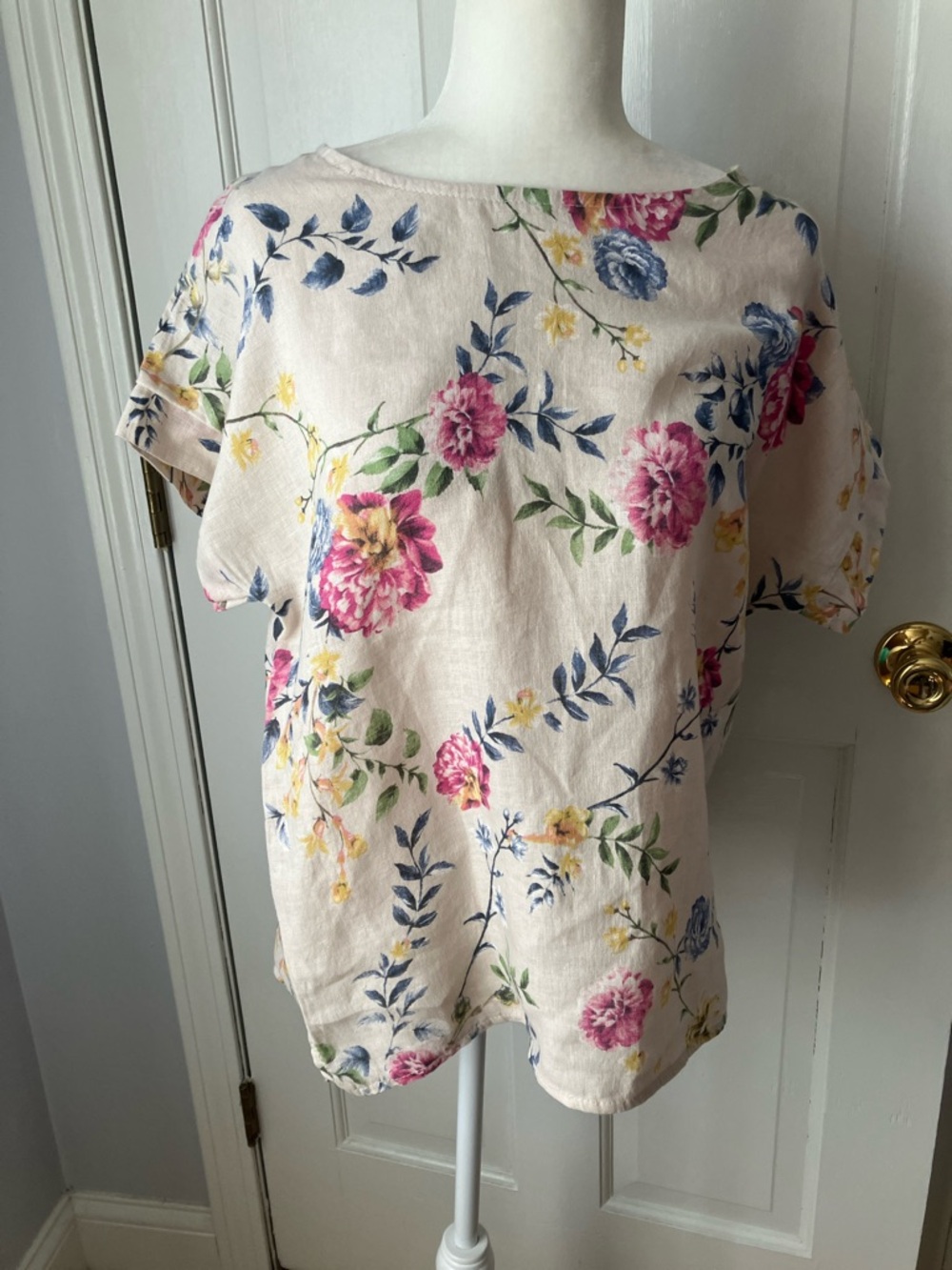 Cottagecore floral Italian linen boxy top   Sz Small